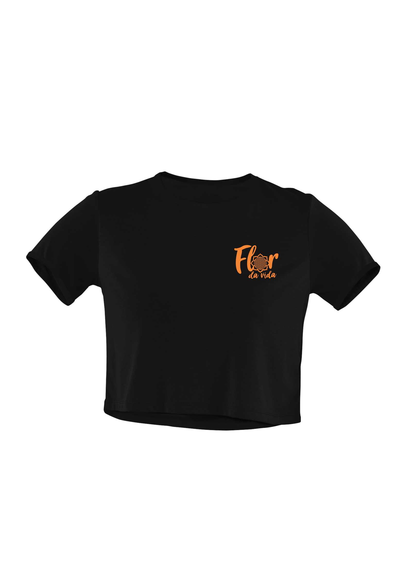 Cropped de Manga curta com Preto e Laranja – Flor da Vida 2024